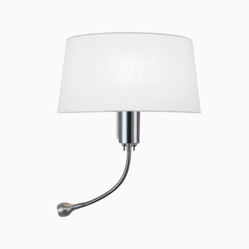 Black/White/Beige Drum Reading Wall Sconce Traditional Fabric 1 Head Bedroom Adjustable Wall Mounted Light
