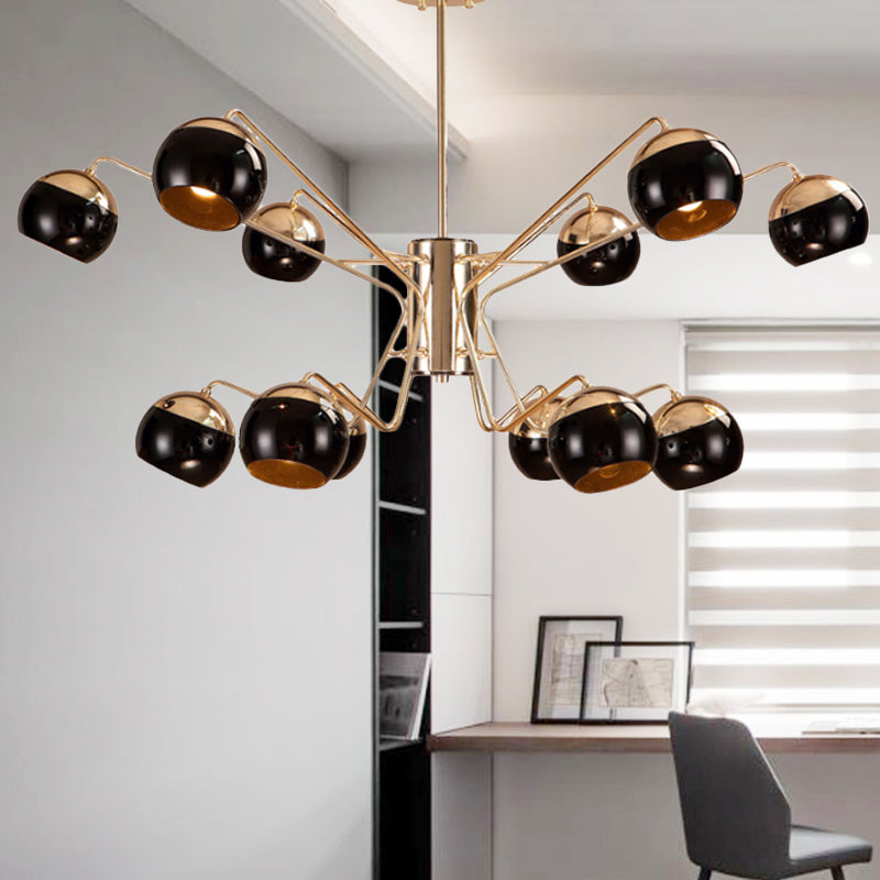 Modern Globe Shade Chandelier Pendant Light Metal 6/8/12 Heads Black Hanging Light for Bedroom