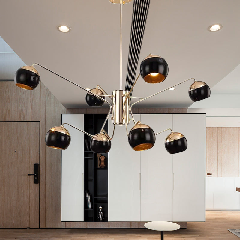 Modern Globe Shade Chandelier Pendant Light Metal 6/8/12 Heads Black Hanging Light for Bedroom