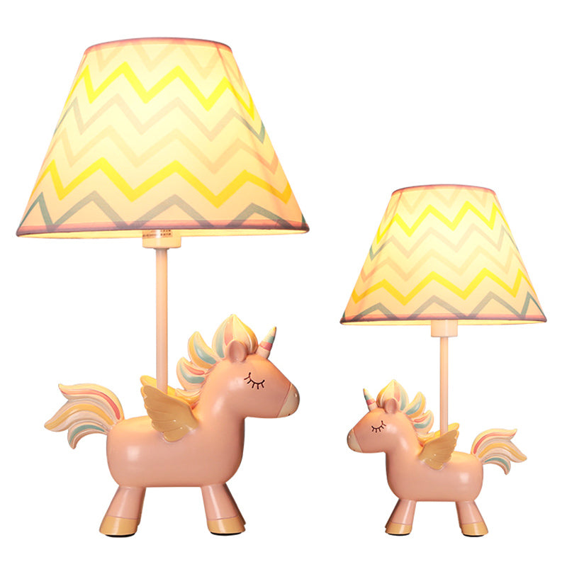 Tapered Print Fabric Table Lamp Cartoon 1 Bulb Nightstand Light with Unicorn Deco for Child Room