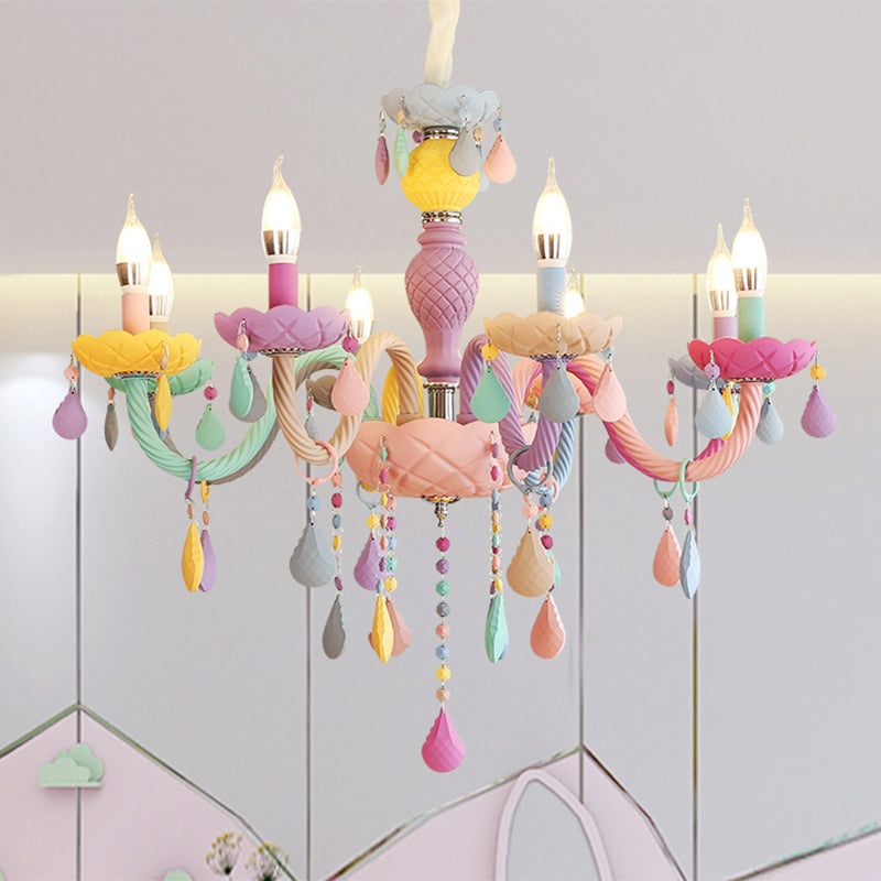 Candelabra Decke Kronleuchter Makkaron Buntes Glas Kinder Schlafzimmer Anhänger Licht in lila