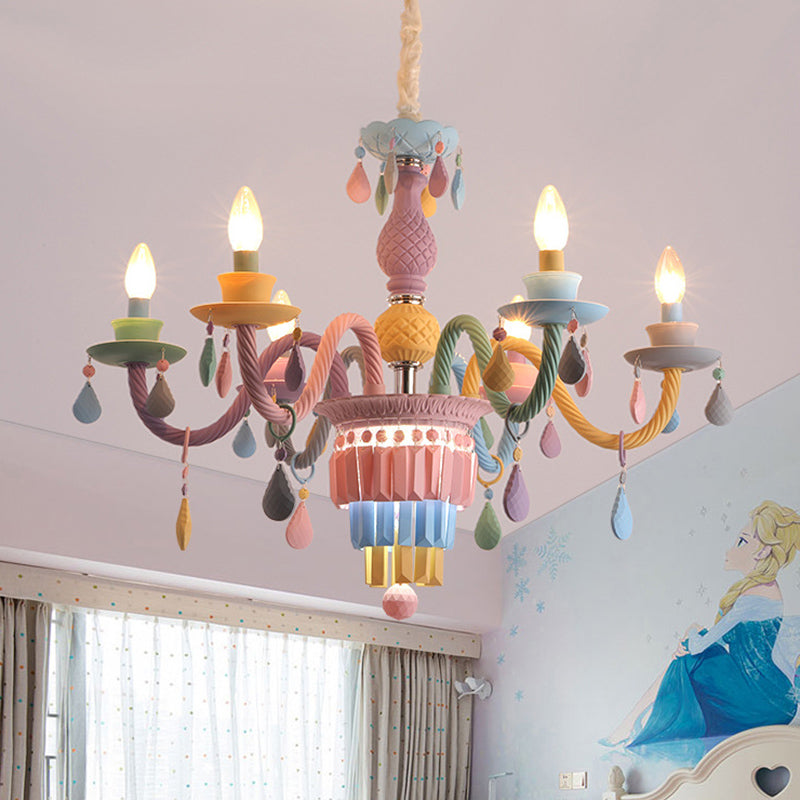 Candelabra Decke Kronleuchter Makkaron Buntes Glas Kinder Schlafzimmer Anhänger Licht in lila