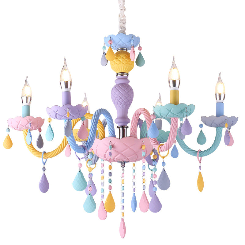 Candelabra Ceiling Chandelier Macaron Colorful Glass Kids Bedroom Pendant Light in Purple