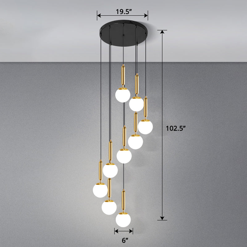 Globe Stairs Multi Lamp Ceiling Light Cream Glass Modern Pendant Lighting Fixture