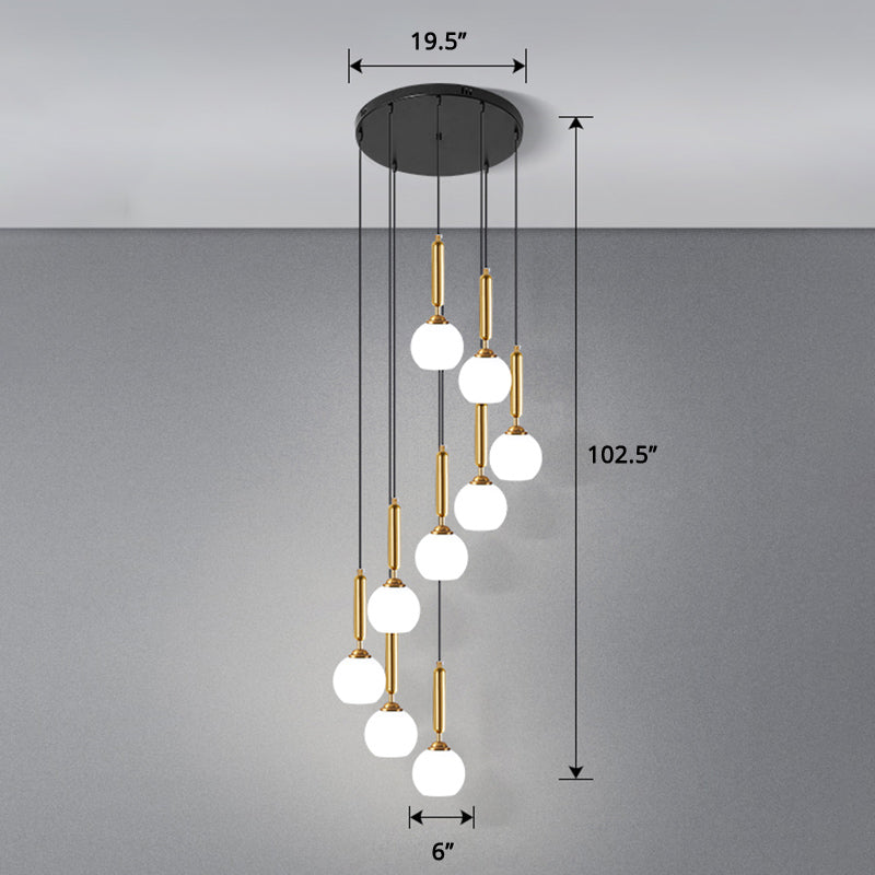 Globe Stairs Multi Lamp Ceiling Light Cream Glass Modern Pendant Lighting Fixture