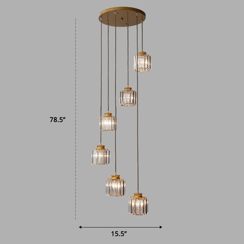 Trap Meerdere lamp hanger Minimalistisch plafondlicht met cilindrische kristalschaduw