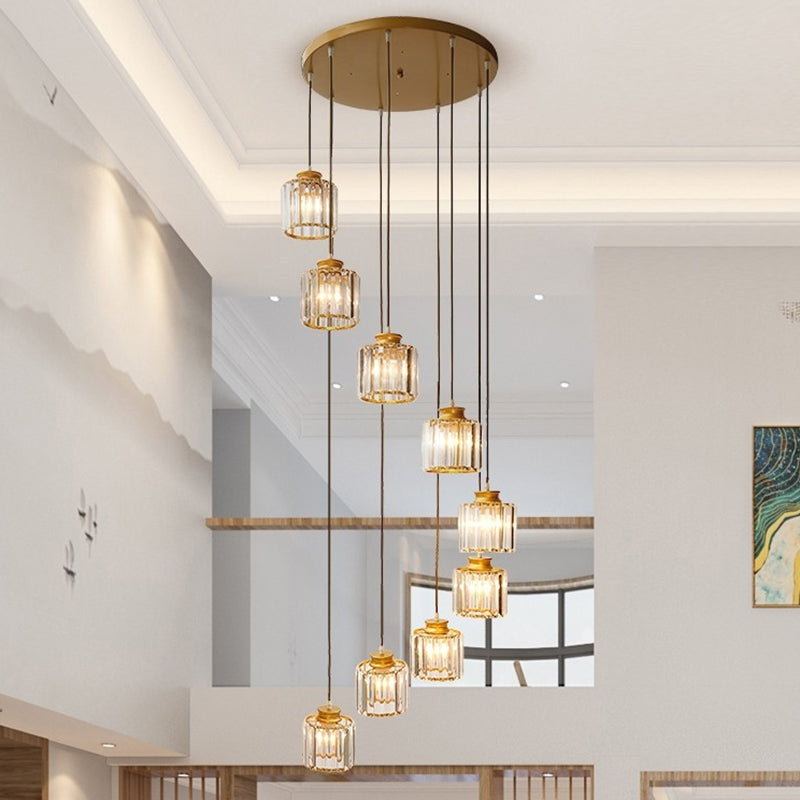 Trap Meerdere lamp hanger Minimalistisch plafondlicht met cilindrische kristalschaduw