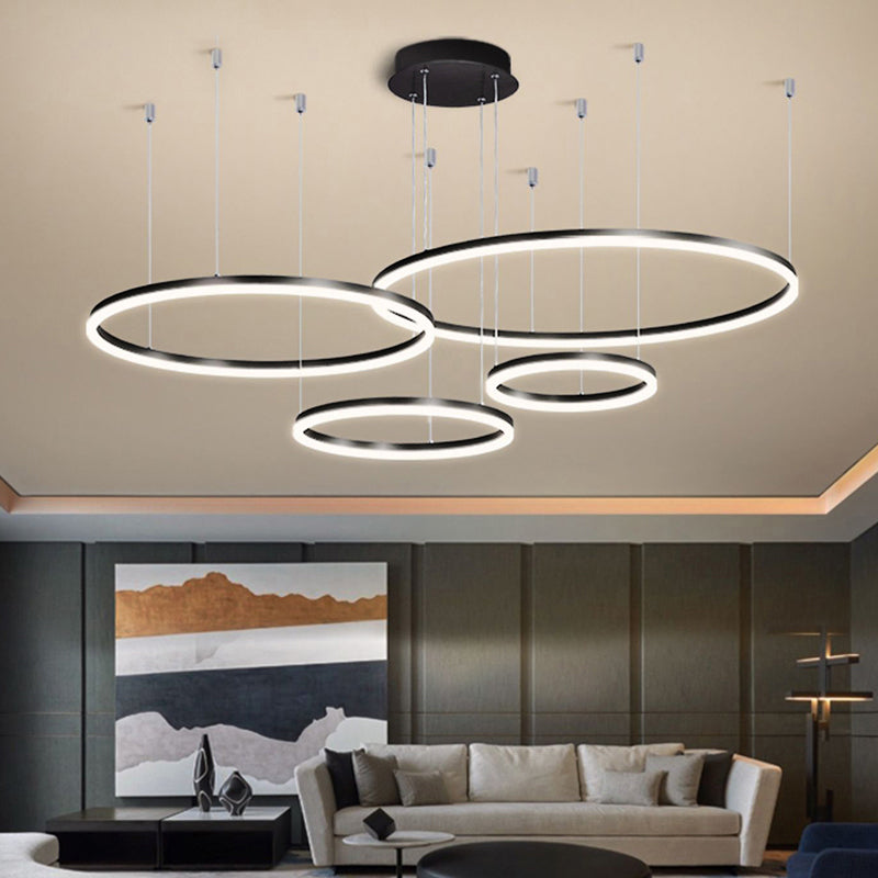 Multi-Ring Shaped Chandelier Modern Style Acrylic Coffee Hanging Light Fixture for Living Room