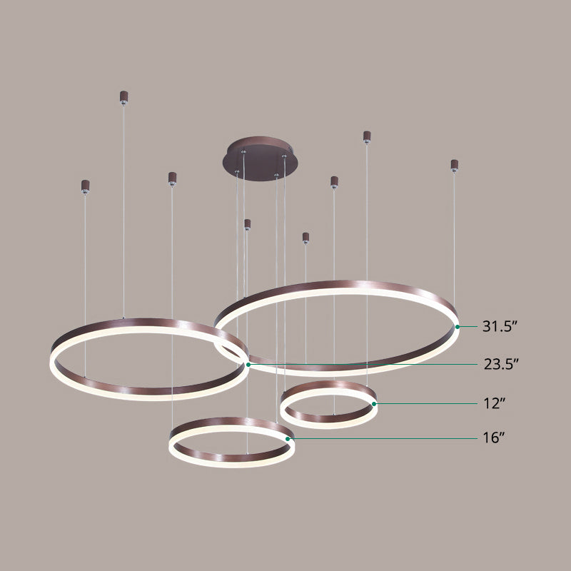Multi-Ring Shaped Chandelier Modern Style Acrylic Coffee Hanging Light Fixture for Living Room