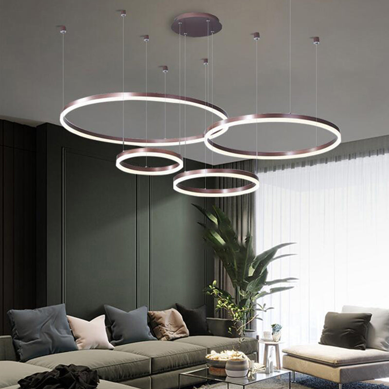 Multi-Ring Shaped Chandelier Modern Style Acrylic Coffee Hanging Light Fixture for Living Room
