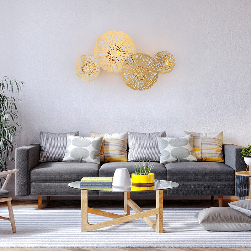 Artistic 4-Bulb Sconce Light Fixture Gold Lotus Leaf Wall Mount Lamp with Metal Shade