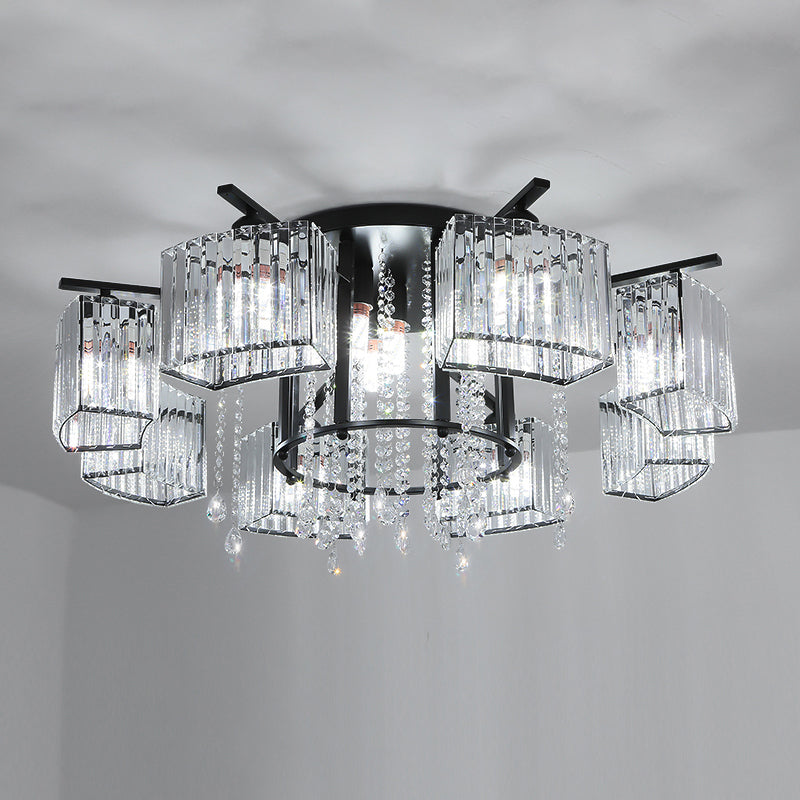 Círculo Semi Flush Techo Accesorio Bloque de cristal moderno Sala de estar Flushmount Light in Black