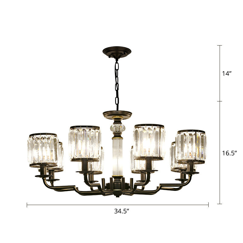 Black Finish Pendant Lamp Minimalist Crystal Cylinder Hanging Chandelier for Bedroom