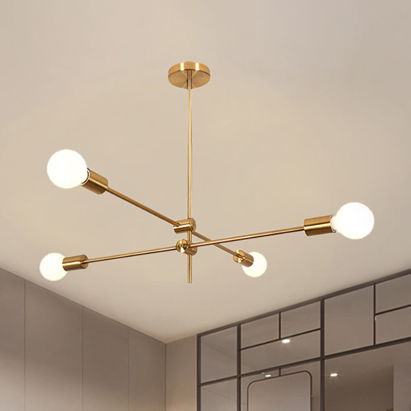 Mid -secolo Exposed Bulb lampadario Light Metal 2/4/6 Luci soggiorno Lampada sospesa in oro