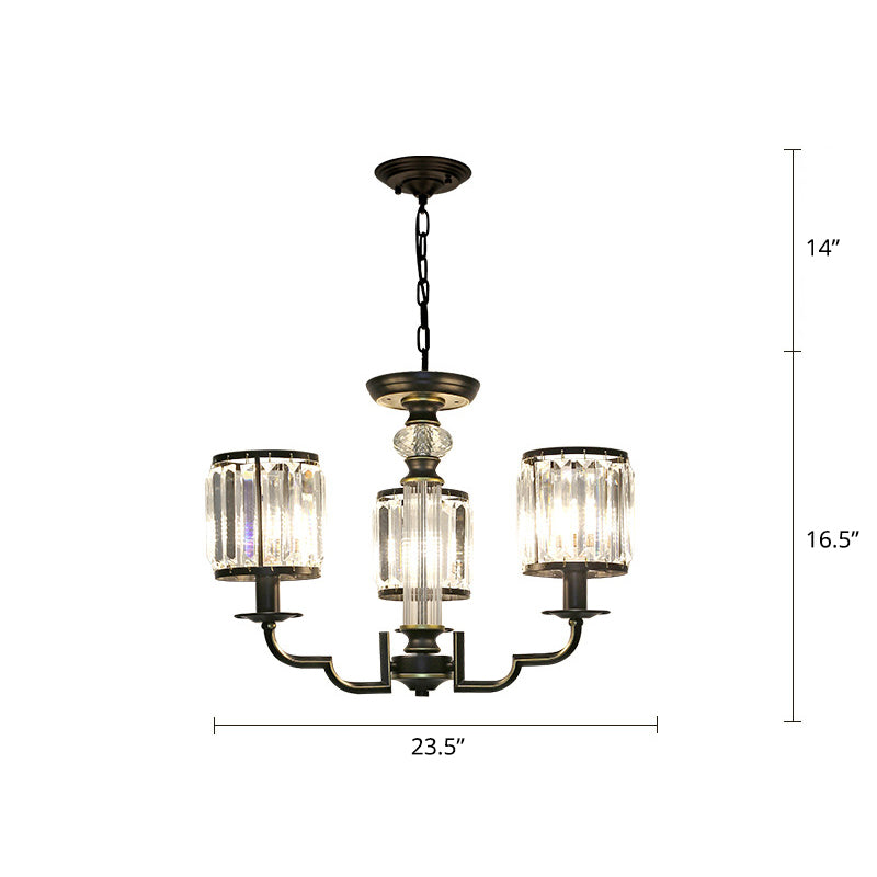 Black Finish Pendant Lamp Minimalist Crystal Cylinder Hanging Chandelier for Bedroom