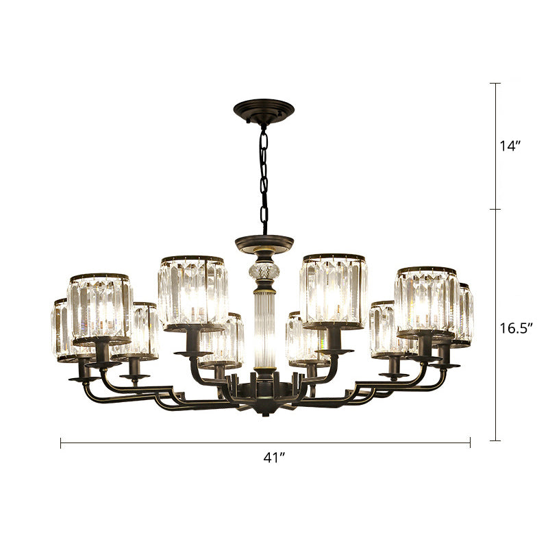 Black Finish Pendant Lamp Minimalist Crystal Cylinder Hanging Chandelier for Bedroom