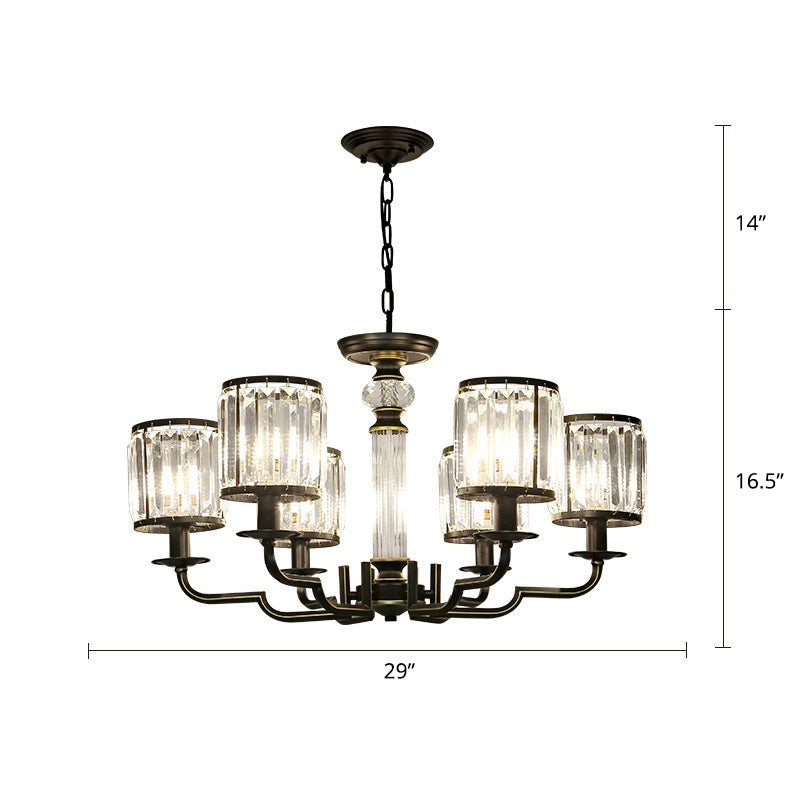 Black Finish Pendant Lamp Minimalist Crystal Cylinder Hanging Chandelier for Bedroom