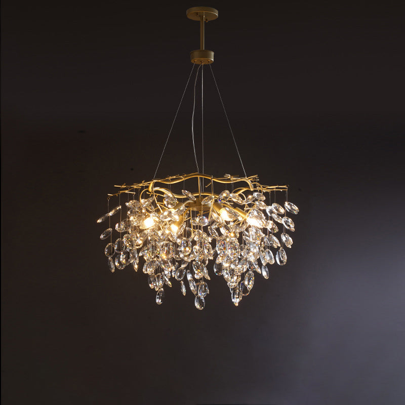 Afgeschuinde gesneden kristal kroonluchter land messing afwerking blad woonkamer hangende lamp