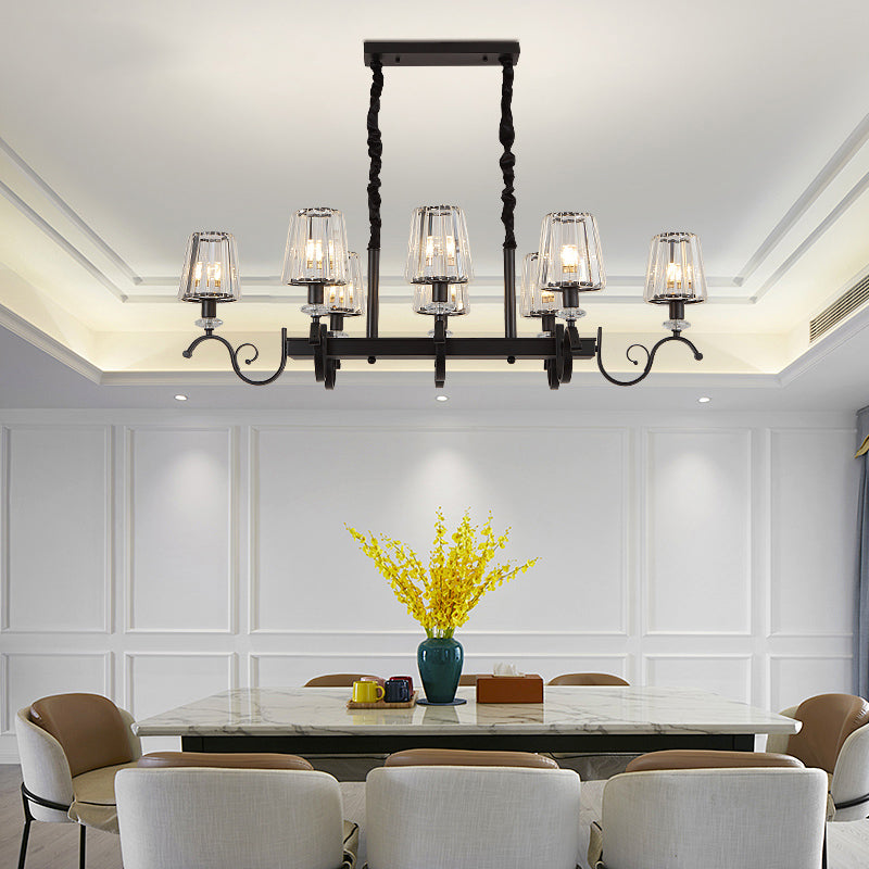 Lumière de plafond de l'île conique rétro noir Prismatic Crystal Pendant Light for Dining Room