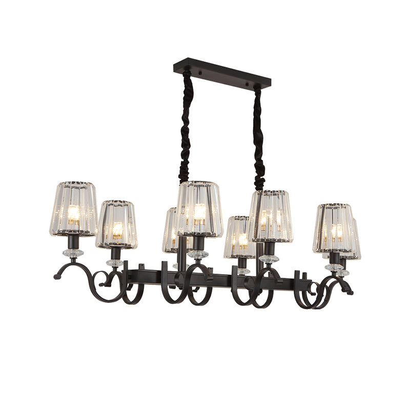 Lumière de plafond de l'île conique rétro noir Prismatic Crystal Pendant Light for Dining Room