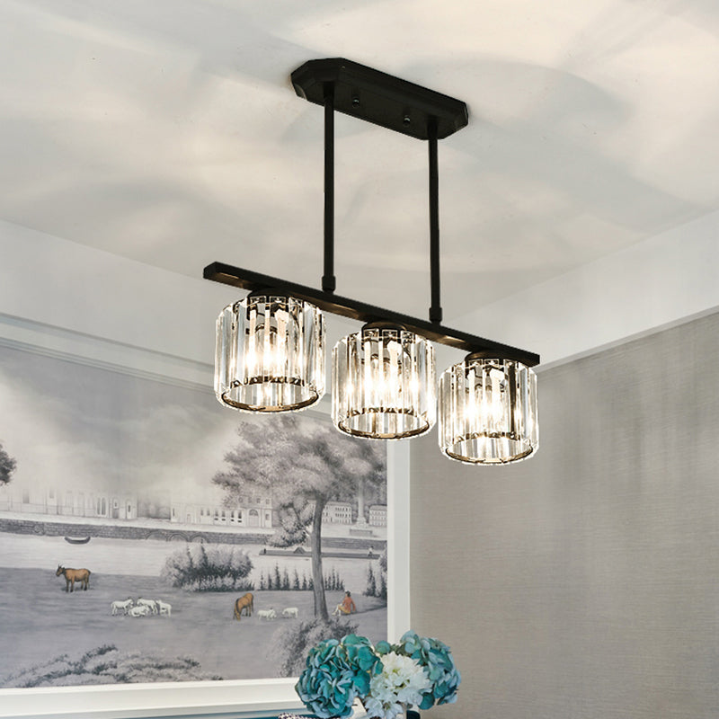 Dining Room Island Lamp Simple Style Ceiling Light with Cylindrical Crystal Shade