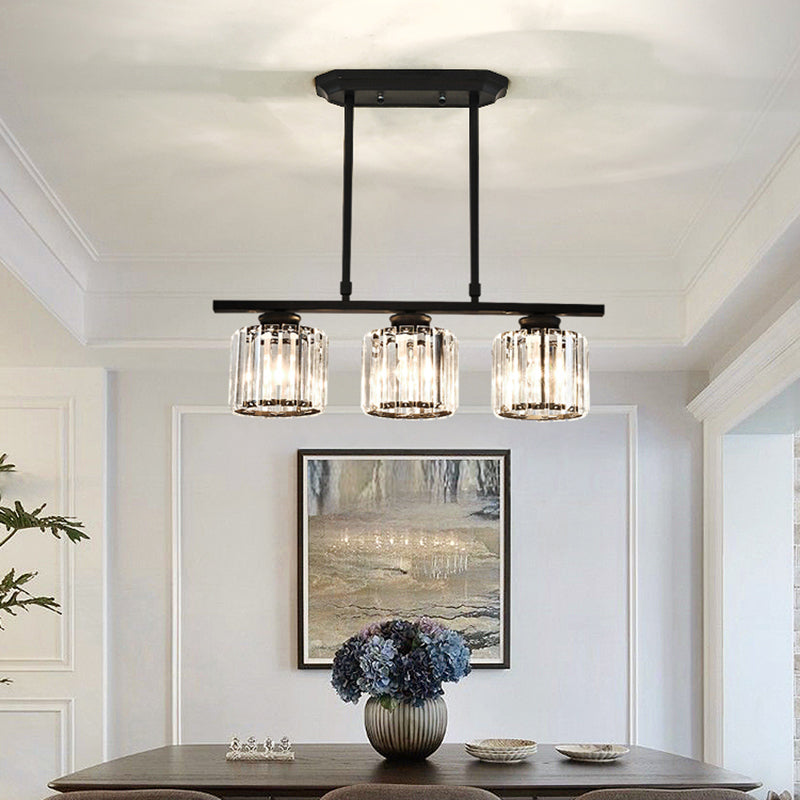 Dining Room Island Lamp Simple Style Ceiling Light with Cylindrical Crystal Shade