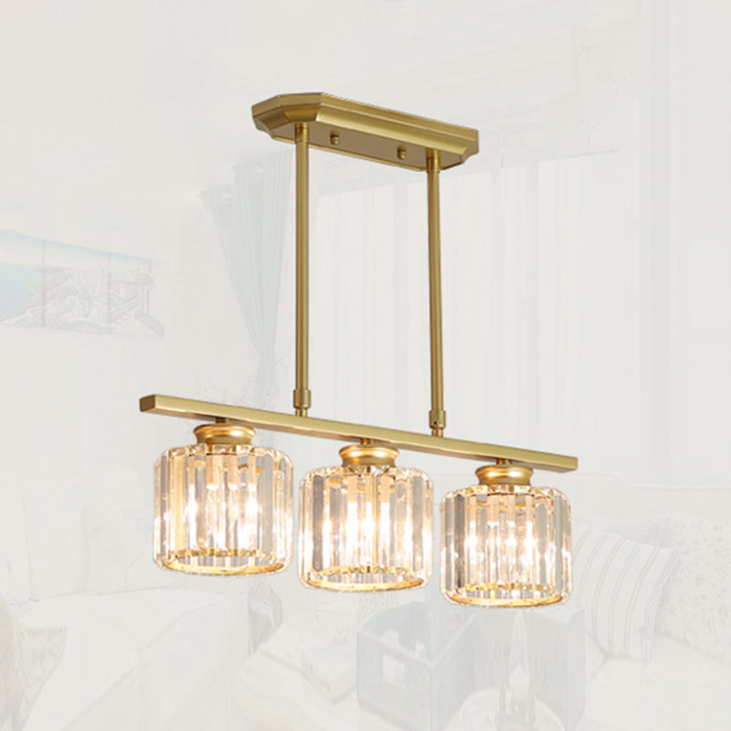 Dining Room Island Lamp Simple Style Ceiling Light with Cylindrical Crystal Shade