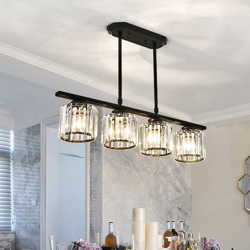 Dining Room Island Lamp Simple Style Ceiling Light with Cylindrical Crystal Shade