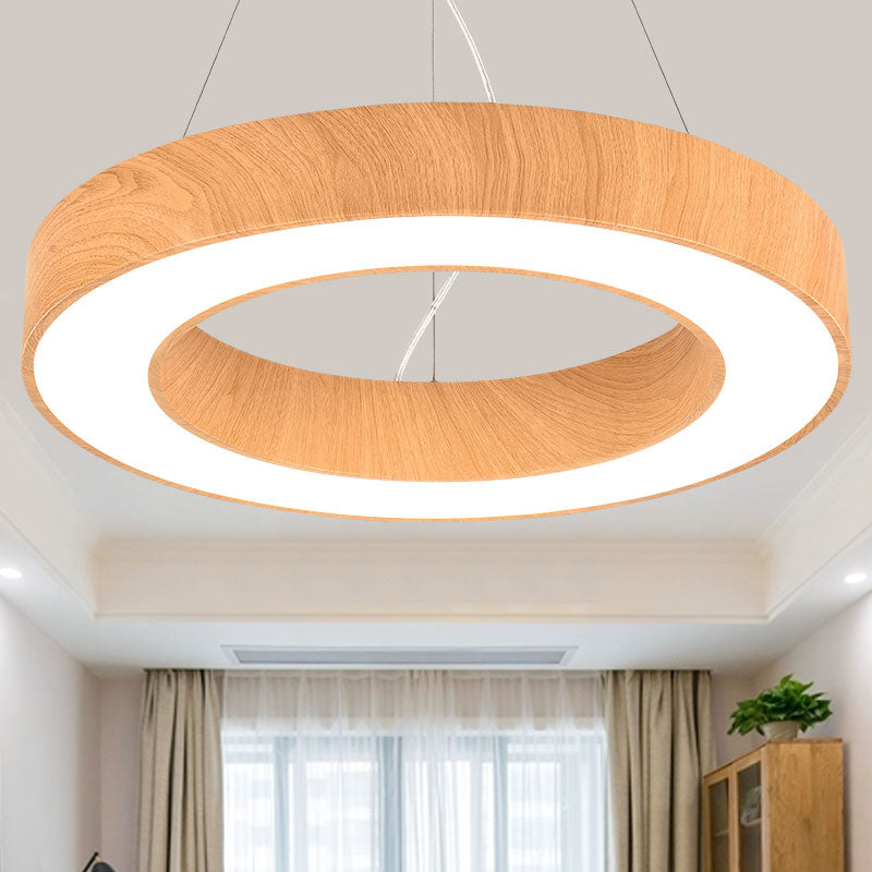 Leichter Holzkreis Anhängerlampe Minimalistische Metall -LED -Kronleuchter für Besprechungsraum