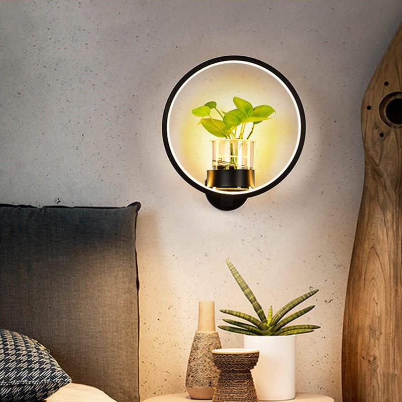 Artistic Loop Shaped Wall Lamp Metal Bedside Wall Sconce Light with Clear Glass Plant Pot