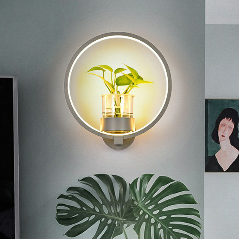 Artistic Loop Shaped Wall Lamp Metal Bedside Wall Sconce Light with Clear Glass Plant Pot