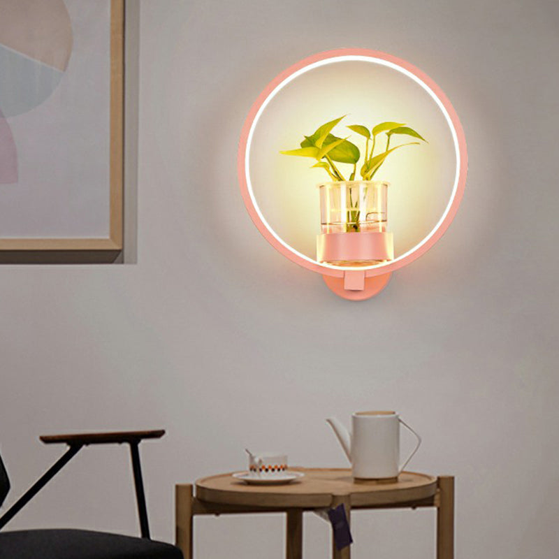 Artistic Loop Shaped Wall Lamp Metal Bedside Wall Sconce Light with Clear Glass Plant Pot