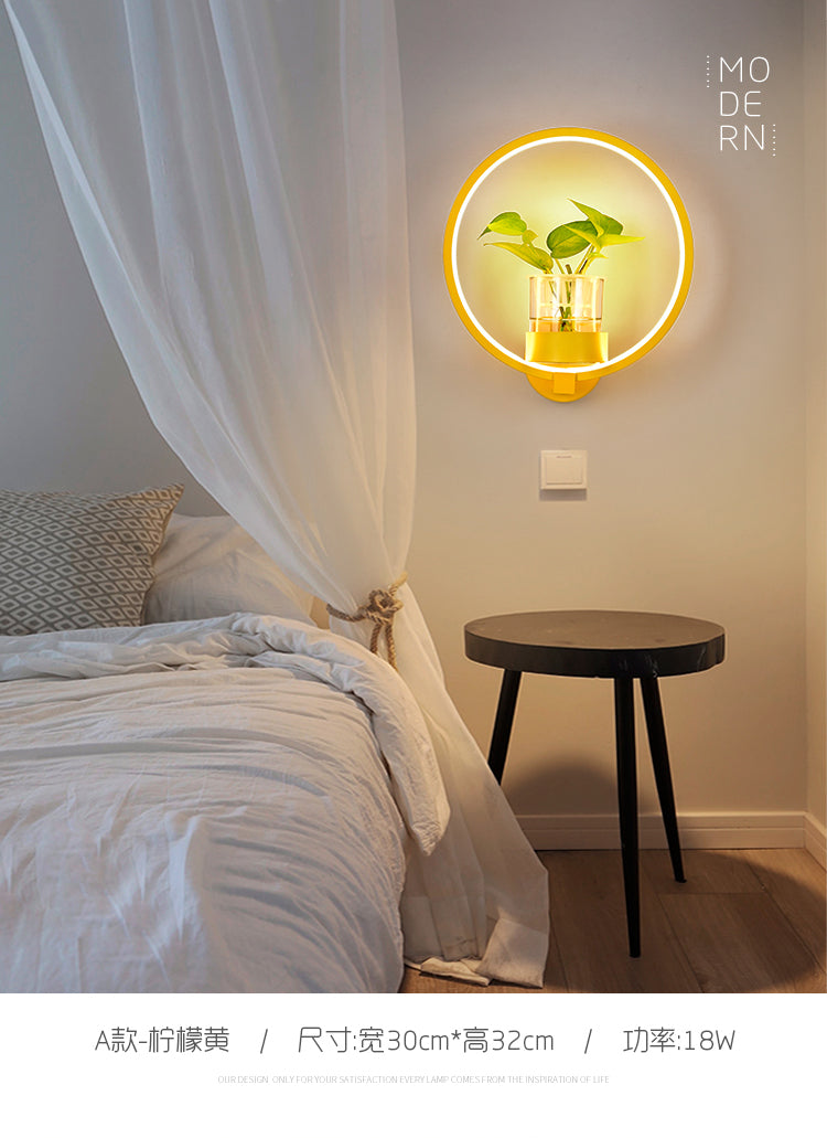 Artistic Loop Shaped Wall Lamp Metal Bedside Wall Sconce Light with Clear Glass Plant Pot
