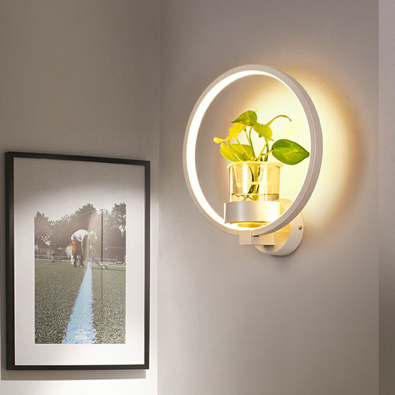Artistic Loop Shaped Wall Lamp Metal Bedside Wall Sconce Light with Clear Glass Plant Pot