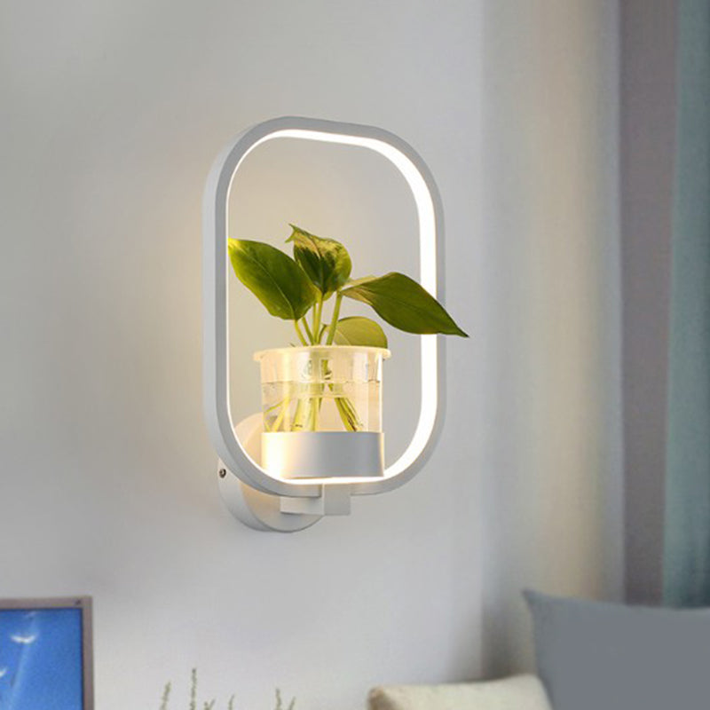 Artistic Loop Shaped Wall Lamp Metal Bedside Wall Sconce Light with Clear Glass Plant Pot