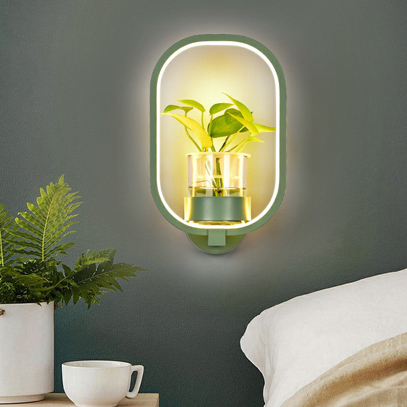 Artistic Loop Shaped Wall Lamp Metal Bedside Wall Sconce Light with Clear Glass Plant Pot