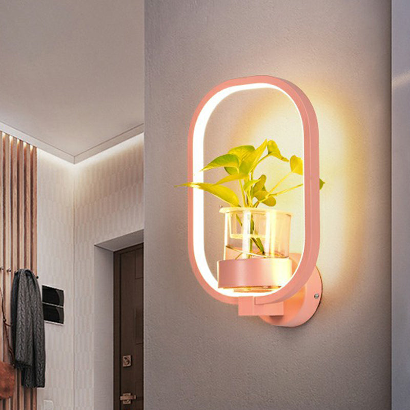 Artistic Loop Shaped Wall Lamp Metal Bedside Wall Sconce Light with Clear Glass Plant Pot