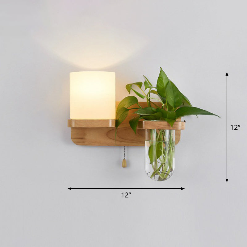 Cream Glass Geometric Wall Sconce Art Deco 1 Head Wall Mounted Light with Plant Container and Wooden Shelf