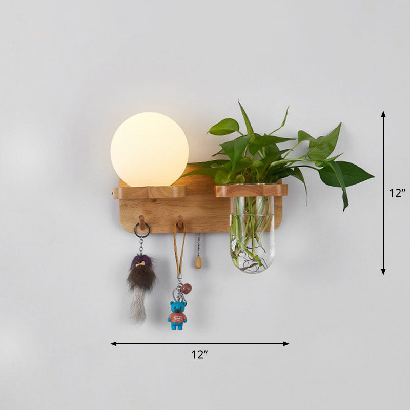 Cream Glass Geometric Wall Sconce Art Deco 1 Head Wall Mounted Light with Plant Container and Wooden Shelf