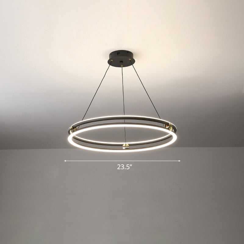 Black and White Circle Chandelier Minimalistic Aluminum LED Hanging Light for Dining Room