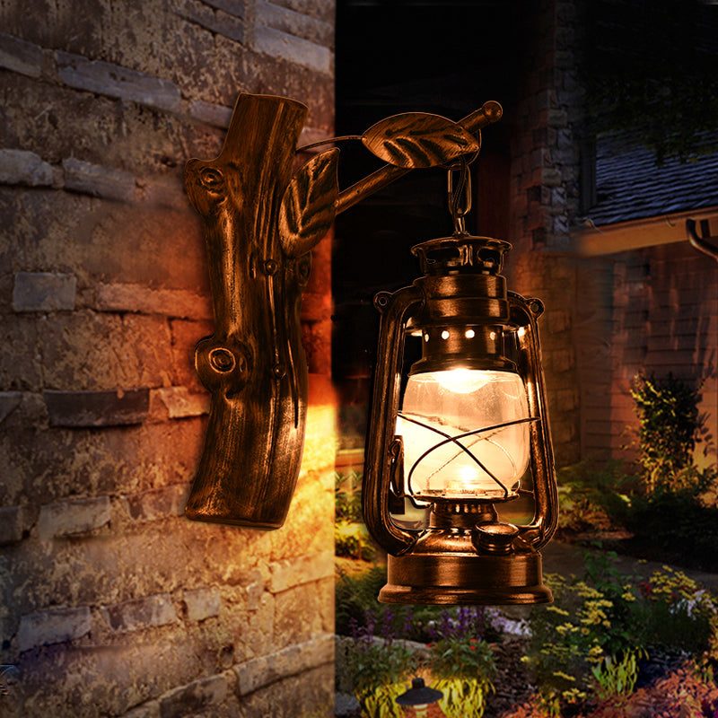 Rustikale Öllaterne Wandbeleuchtung 1 Kopf Klares Glasleuchten in Schwarz für Korridor