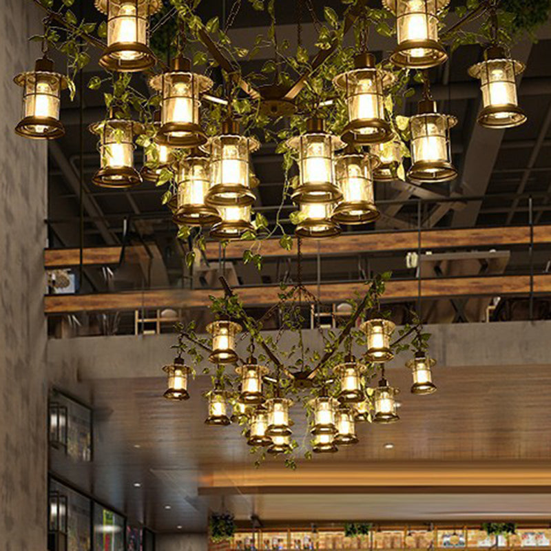 Lampadella di lanterna di lanterna in stile industriale Luce sospensione in vetro in nero con decorazione di vite verdi