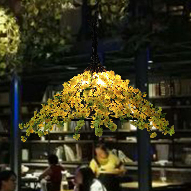 Artificial Botanic Restaurant Light Hanging Light Style Metal Green Techo Candelier