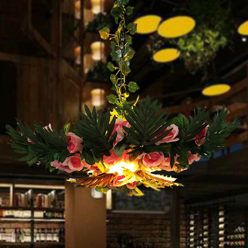 Artificial Botanic Restaurant Hanging Light Loft Style Metal Green Ceiling Chandelier