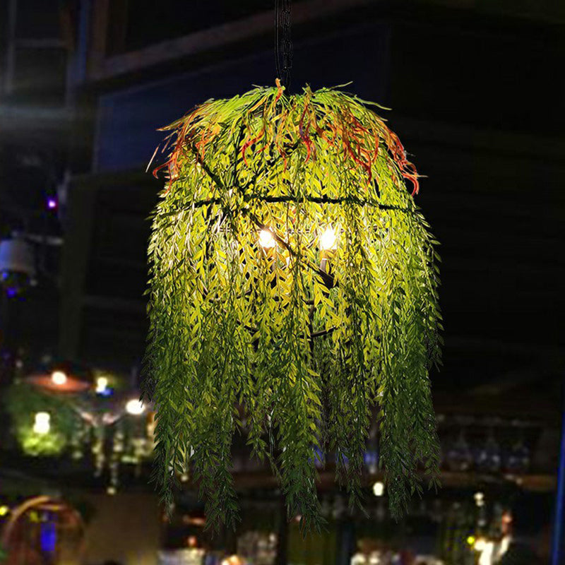 Green Circle Anhänger Kronleuchter rustikales Metallrestaurant Hängende Deckenleuchte mit Kunstpflanzendekoration