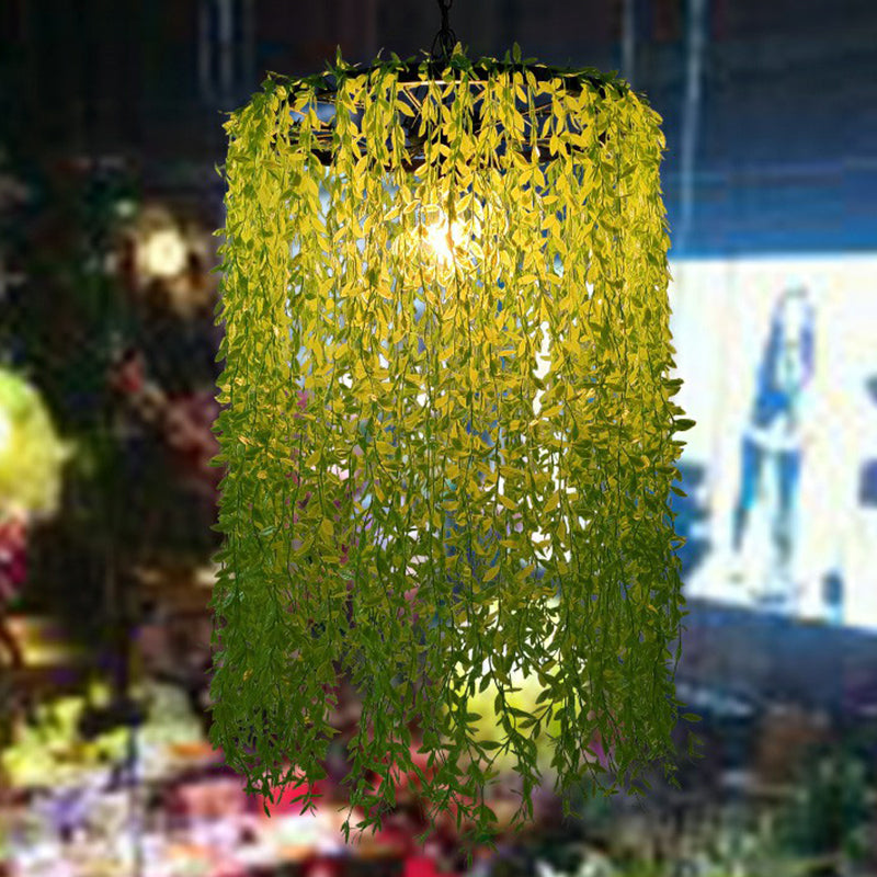 Luz de techo colgante de un restaurante colgante de metal rústico de lámpara colgante de círculo verde con decoración de plantas de arte