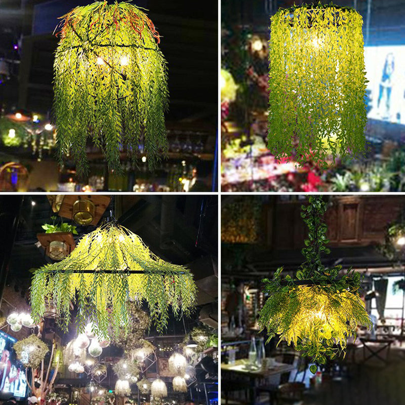 Luz de techo colgante de un restaurante colgante de metal rústico de lámpara colgante de círculo verde con decoración de plantas de arte