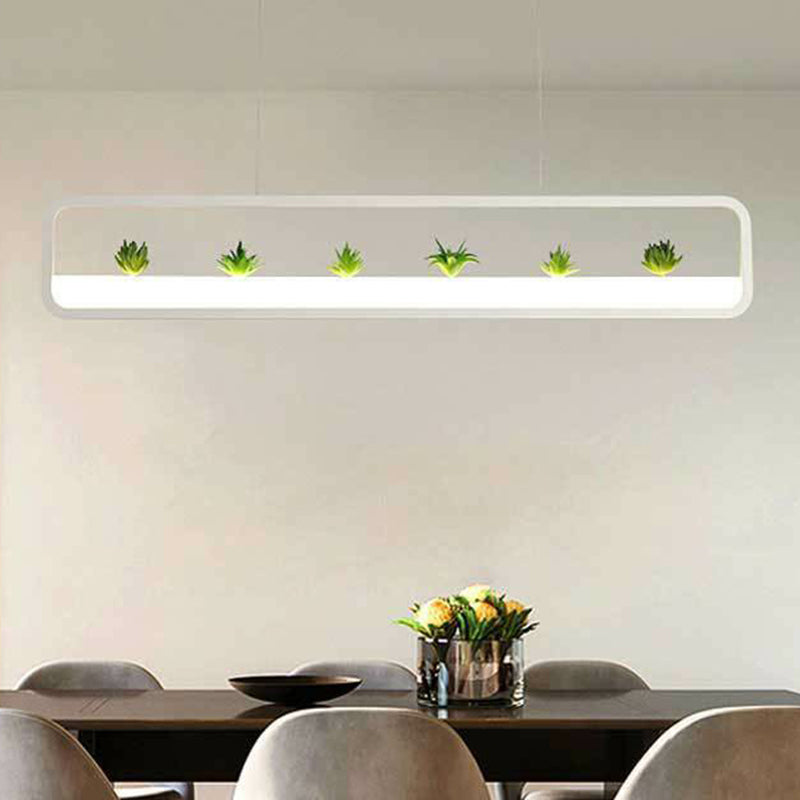 Rectangle Restaurant Island Lamp Artistic Metal LED Hanging Light with Imitation Succulents Deco