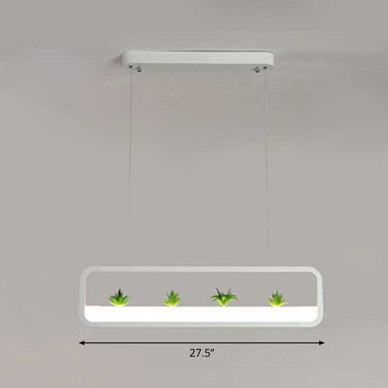 Rectangle Restaurant Island Lamp Artistic Metal LED Hanging Light with Imitation Succulents Deco