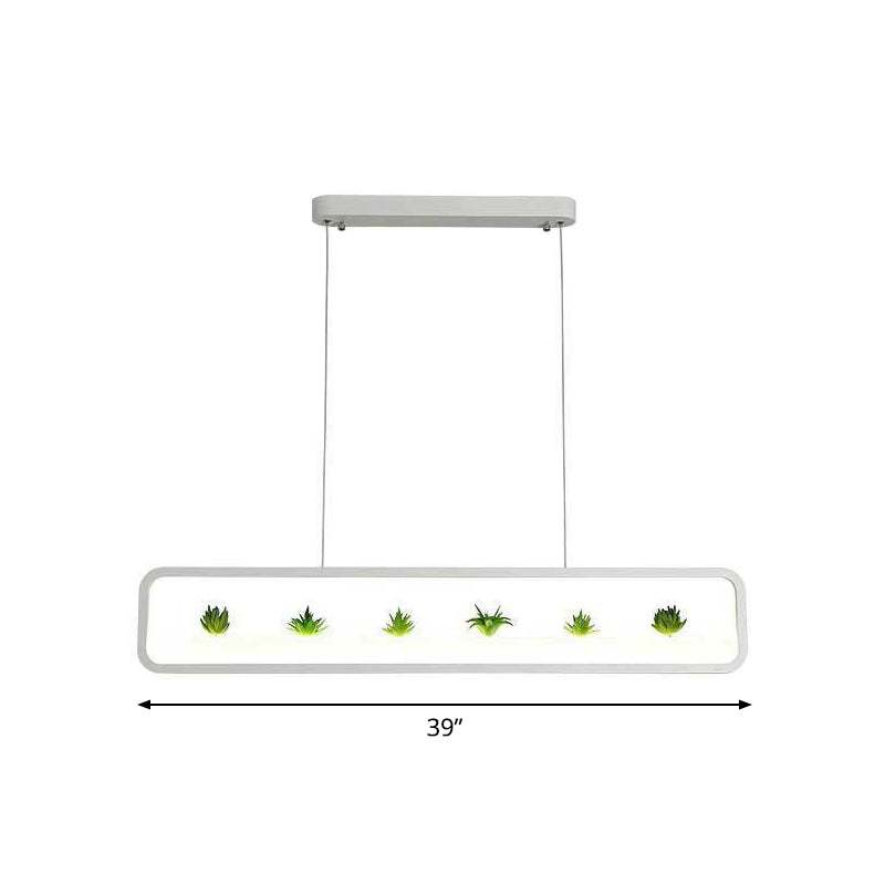 Rectangle Restaurant Island Lamp Artistic Metal LED Hanging Light with Imitation Succulents Deco